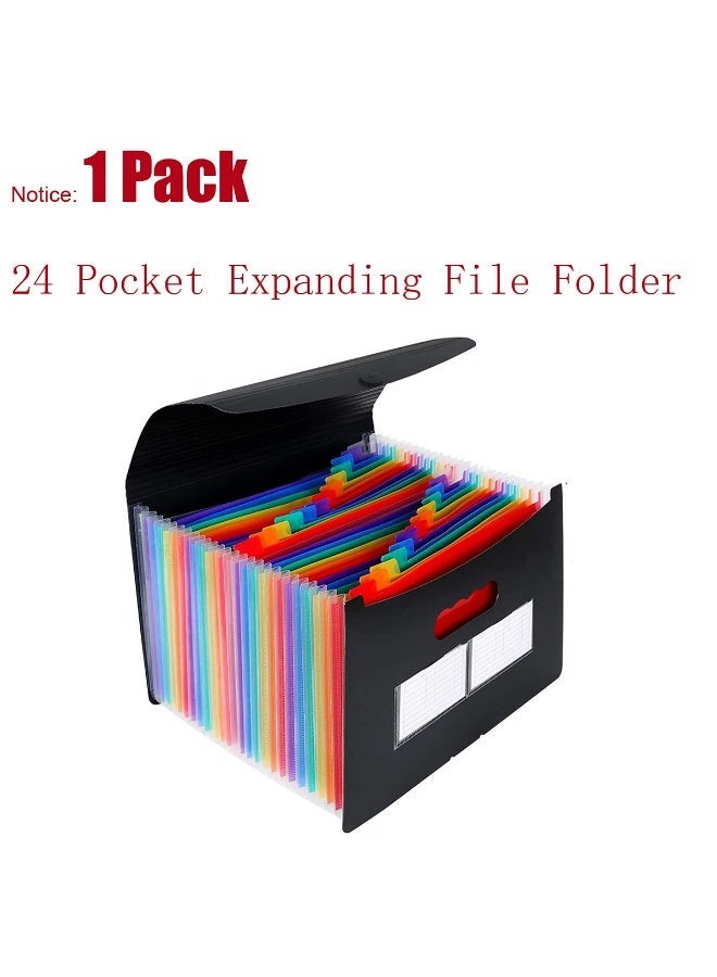 Chabeia 24 Pockets Expanding File Folder, Accordian File Organizer with Expandable Cover, Portable A4 Letter Size File Box, High Capacity Plastic Colored Paper Document Receipt Organizer（Black） - Image 1